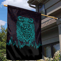 Viking Warrior Helm Garden Flag Neon Tribal Linework and Runic Pattern Art