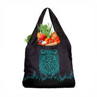 Viking Warrior Helm Grocery Bag Neon Tribal Linework and Runic Pattern Art