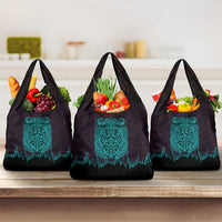 Viking Warrior Helm Grocery Bag Neon Tribal Linework and Runic Pattern Art