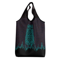 Viking Warrior Helm Grocery Bag Neon Tribal Linework and Runic Pattern Art