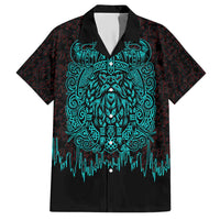 Viking Warrior Helm Hawaiian Shirt Neon Tribal Linework and Runic Pattern Art
