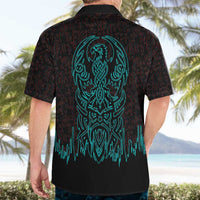Viking Warrior Helm Hawaiian Shirt Neon Tribal Linework and Runic Pattern Art