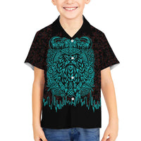 Viking Warrior Helm Hawaiian Shirt Neon Tribal Linework and Runic Pattern Art