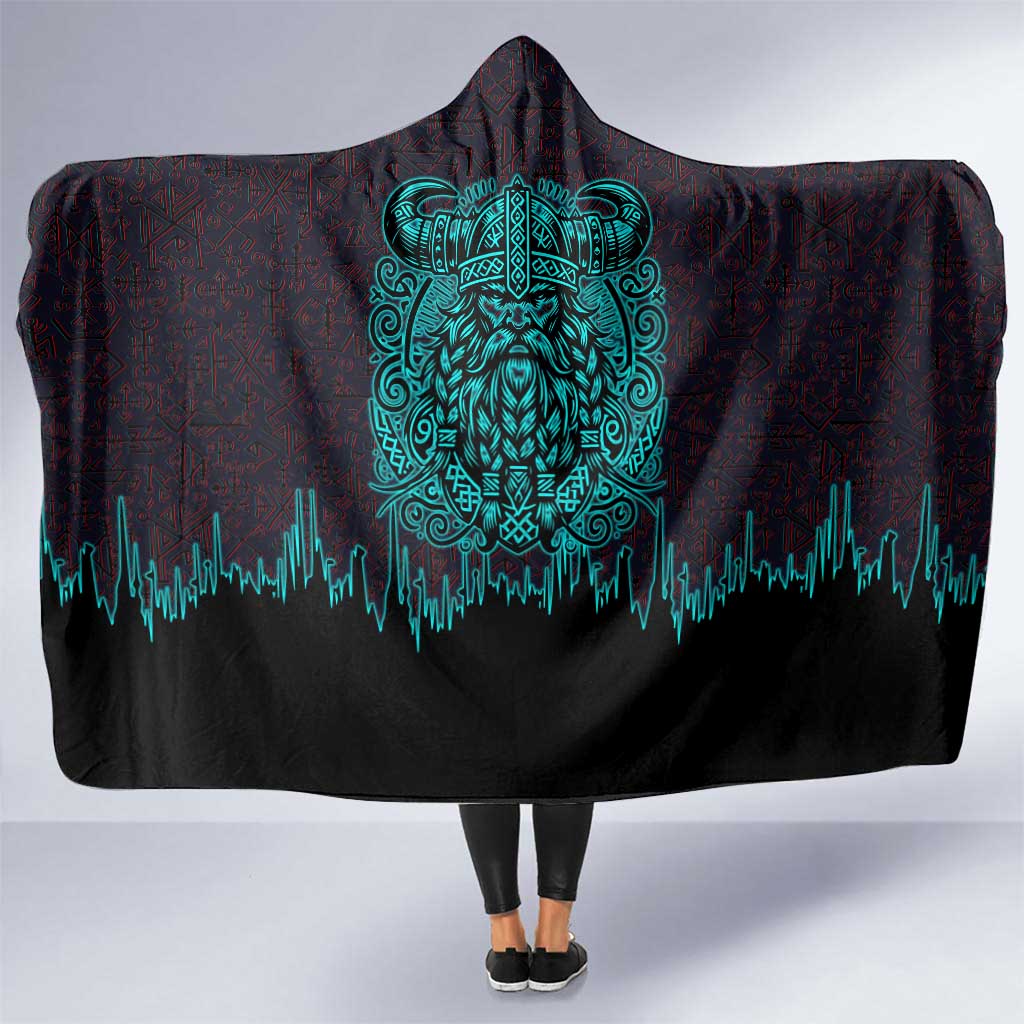 Viking Warrior Helm Hooded Blanket Neon Tribal Linework and Runic Pattern Art