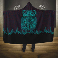 Viking Warrior Helm Hooded Blanket Neon Tribal Linework and Runic Pattern Art