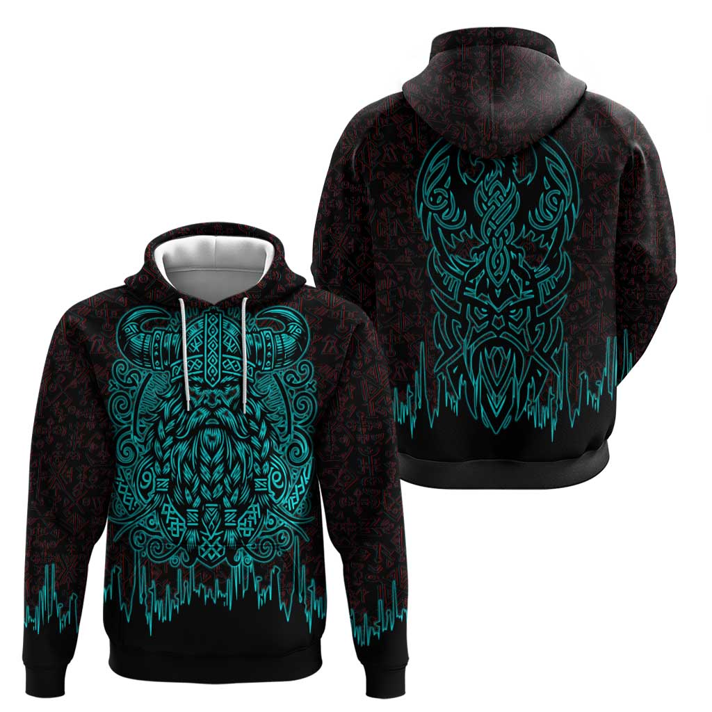 Viking Warrior Helm Hoodie Neon Tribal Linework and Runic Pattern Art