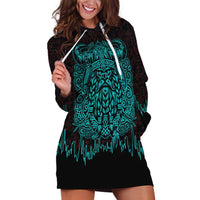 Viking Warrior Helm Hoodie Dress Neon Tribal Linework and Runic Pattern Art
