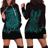 Viking Warrior Helm Hoodie Dress Neon Tribal Linework and Runic Pattern Art