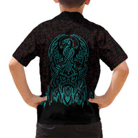 Viking Warrior Helm Kid Hawaiian Shirt Neon Tribal Linework and Runic Pattern Art