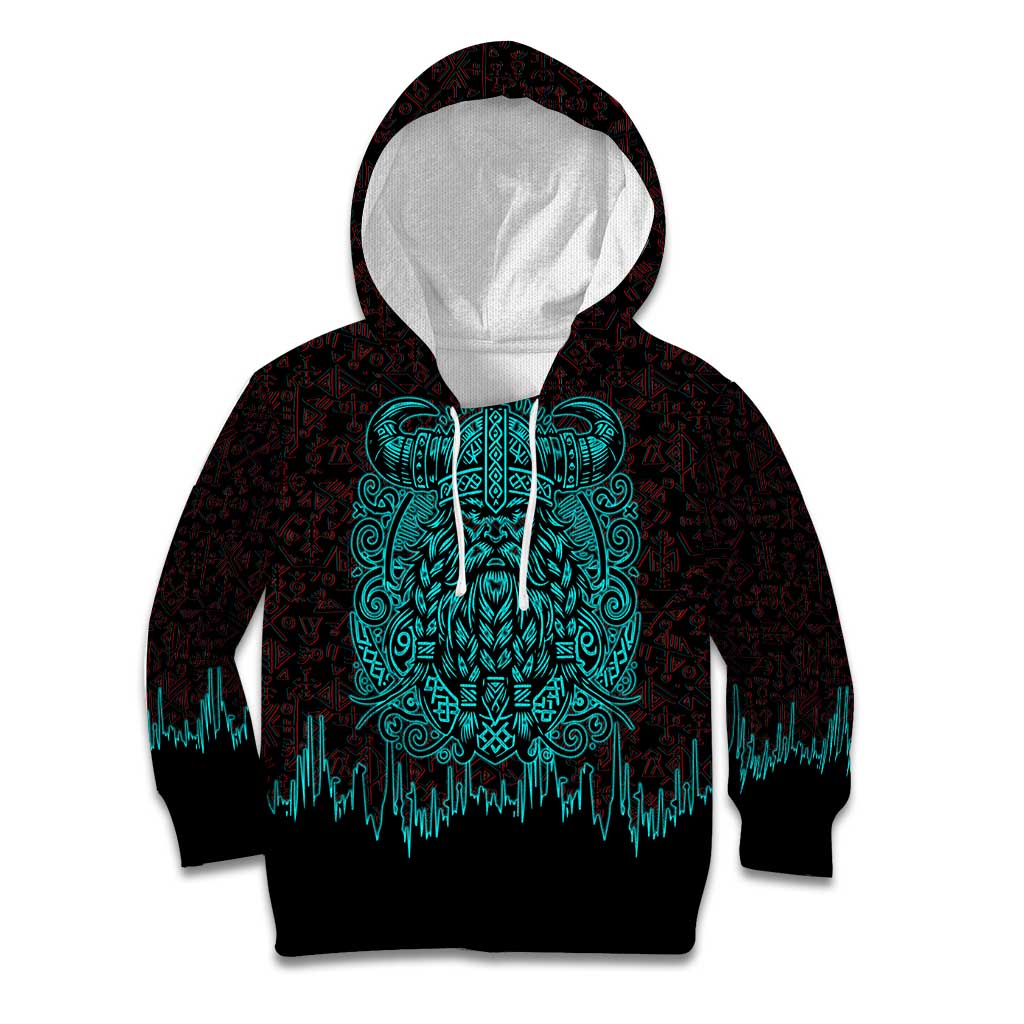 Viking Warrior Helm Kid Hoodie Neon Tribal Linework and Runic Pattern Art