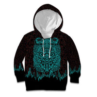 Viking Warrior Helm Kid Hoodie Neon Tribal Linework and Runic Pattern Art