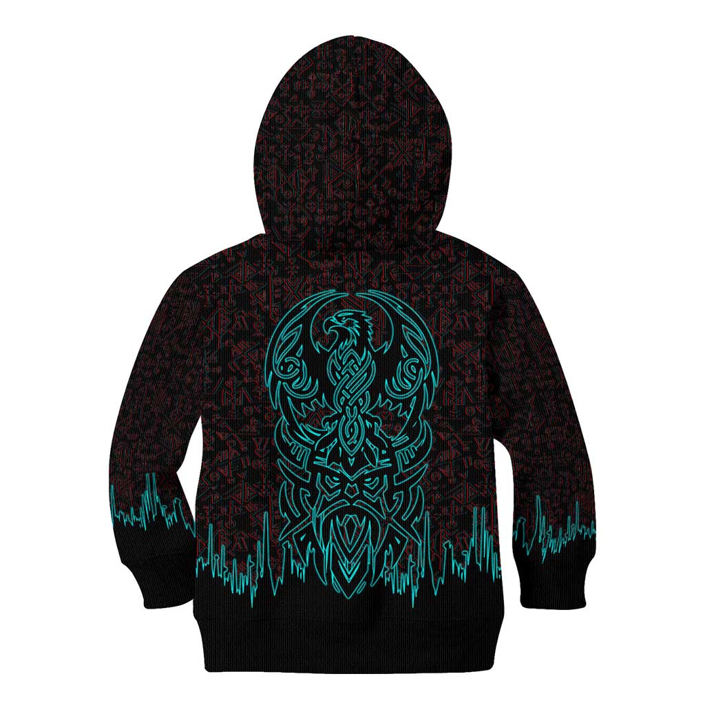 Viking Warrior Helm Kid Hoodie Neon Tribal Linework and Runic Pattern Art