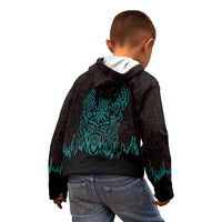 Viking Warrior Helm Kid Hoodie Neon Tribal Linework and Runic Pattern Art