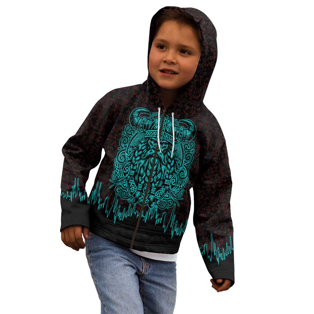 Viking Warrior Helm Kid Hoodie Neon Tribal Linework and Runic Pattern Art