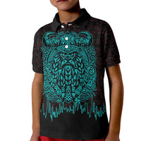 Viking Warrior Helm Kid Polo Shirt Neon Tribal Linework and Runic Pattern Art