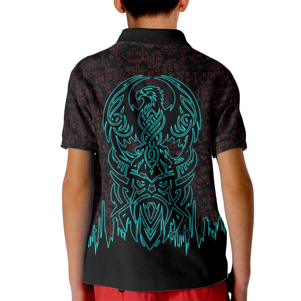 Viking Warrior Helm Kid Polo Shirt Neon Tribal Linework and Runic Pattern Art