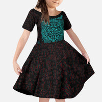 Viking Warrior Helm Kid Short Sleeve Dress Neon Tribal Linework and Runic Pattern Art