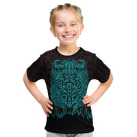 Viking Warrior Helm Kid T Shirt Neon Tribal Linework and Runic Pattern Art