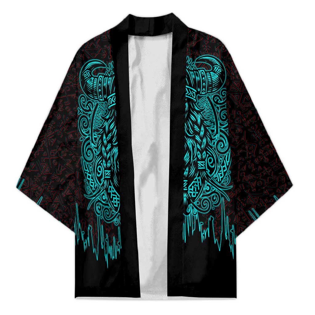 Viking Warrior Helm Kimono Neon Tribal Linework and Runic Pattern Art