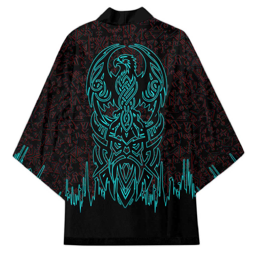 Viking Warrior Helm Kimono Neon Tribal Linework and Runic Pattern Art