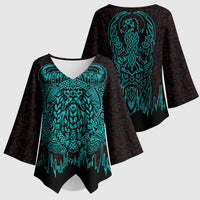 Viking Warrior Helm Kimono Sleeve Blouse Neon Tribal Linework and Runic Pattern Art