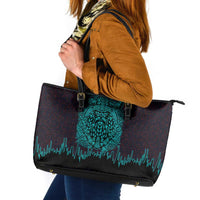Viking Warrior Helm Leather Tote Bag Neon Tribal Linework and Runic Pattern Art