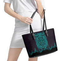 Viking Warrior Helm Leather Tote Bag Neon Tribal Linework and Runic Pattern Art