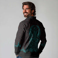 Viking Warrior Helm Long Sleeve Polo Shirt Neon Tribal Linework and Runic Pattern Art