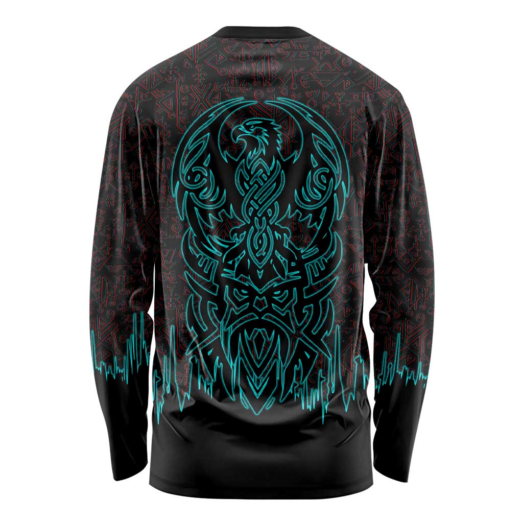 Viking Warrior Helm Long Sleeve Shirt Neon Tribal Linework and Runic Pattern Art
