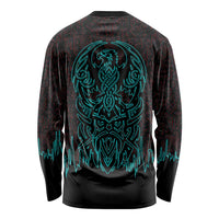 Viking Warrior Helm Long Sleeve Shirt Neon Tribal Linework and Runic Pattern Art