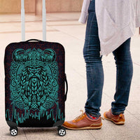 Viking Warrior Helm Luggage Cover Neon Tribal Linework and Runic Pattern Art