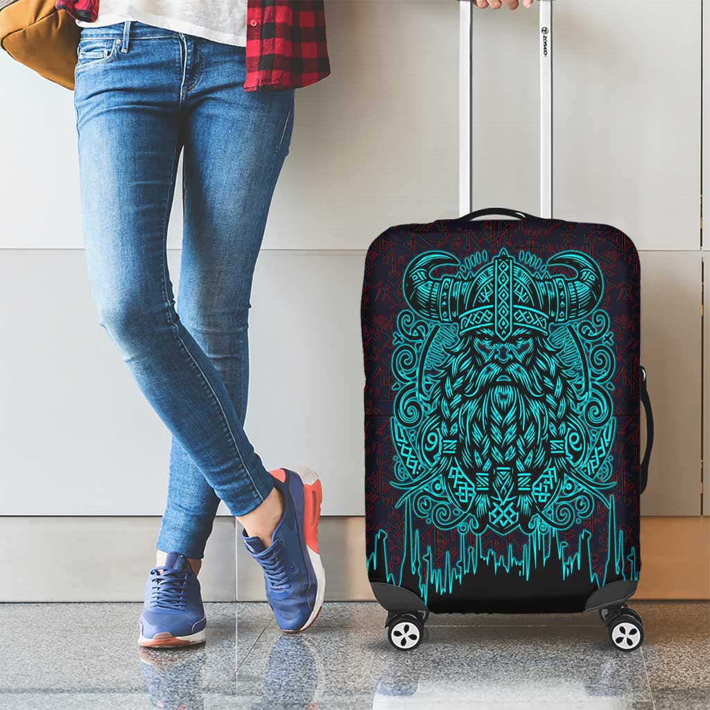 Viking Warrior Helm Luggage Cover Neon Tribal Linework and Runic Pattern Art