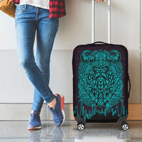 Viking Warrior Helm Luggage Cover Neon Tribal Linework and Runic Pattern Art