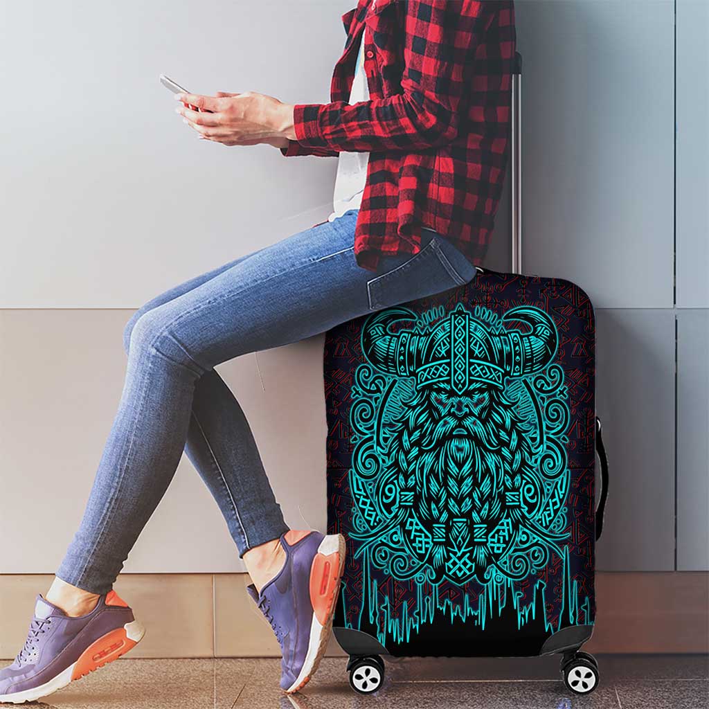 Viking Warrior Helm Luggage Cover Neon Tribal Linework and Runic Pattern Art