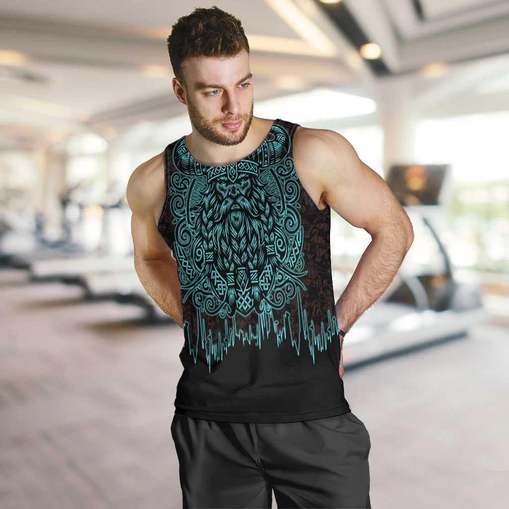 Viking Warrior Helm Men Tank Top Neon Tribal Linework and Runic Pattern Art