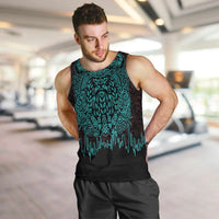 Viking Warrior Helm Men Tank Top Neon Tribal Linework and Runic Pattern Art