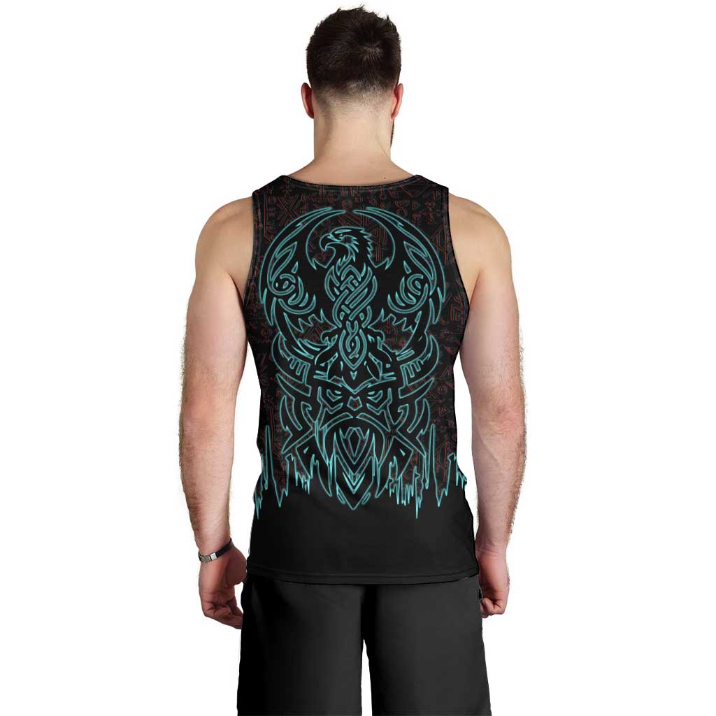 Viking Warrior Helm Men Tank Top Neon Tribal Linework and Runic Pattern Art