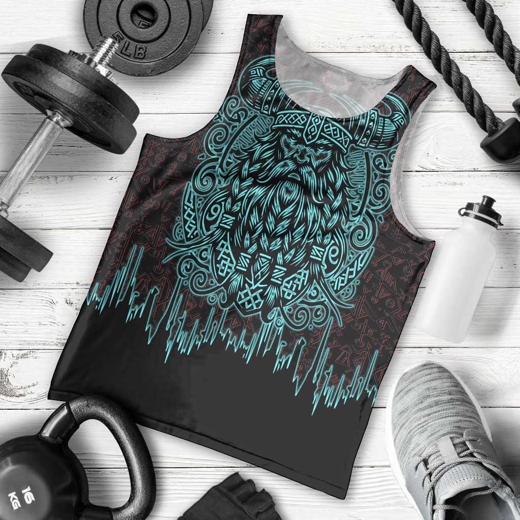 Viking Warrior Helm Men Tank Top Neon Tribal Linework and Runic Pattern Art
