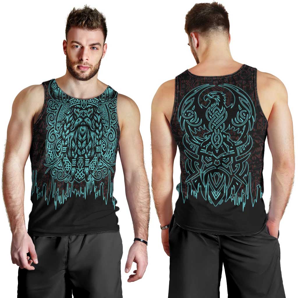 Viking Warrior Helm Men Tank Top Neon Tribal Linework and Runic Pattern Art