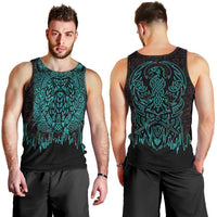 Viking Warrior Helm Men Tank Top Neon Tribal Linework and Runic Pattern Art