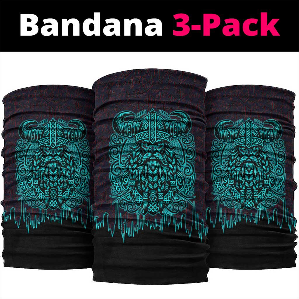 Viking Warrior Helm Neck Gaiter Neon Tribal Linework and Runic Pattern Art