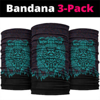 Viking Warrior Helm Neck Gaiter Neon Tribal Linework and Runic Pattern Art