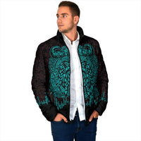 Viking Warrior Helm Padded Jacket Neon Tribal Linework and Runic Pattern Art