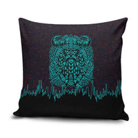 Viking Warrior Helm Pillow Cover Neon Tribal Linework and Runic Pattern Art