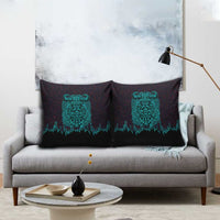 Viking Warrior Helm Pillow Cover Neon Tribal Linework and Runic Pattern Art