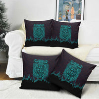 Viking Warrior Helm Pillow Cover Neon Tribal Linework and Runic Pattern Art