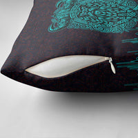 Viking Warrior Helm Pillow Cover Neon Tribal Linework and Runic Pattern Art
