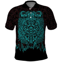Viking Warrior Helm Polo Shirt Neon Tribal Linework and Runic Pattern Art