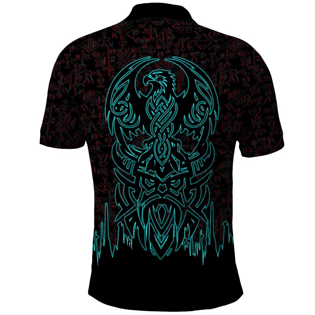 Viking Warrior Helm Polo Shirt Neon Tribal Linework and Runic Pattern Art