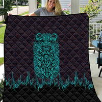 Viking Warrior Helm Quilt Neon Tribal Linework and Runic Pattern Art